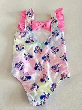 Disney Minnie Baby One Piece Swimsuit Size 2 Toddler Girls Pink Lined UPF 50+